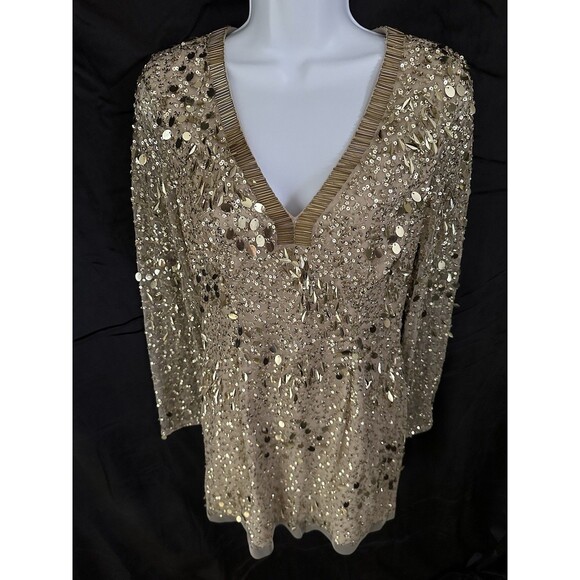 Aiden Mattox Gold Beaded Sequins Formal Dress - Picture 4 of 10